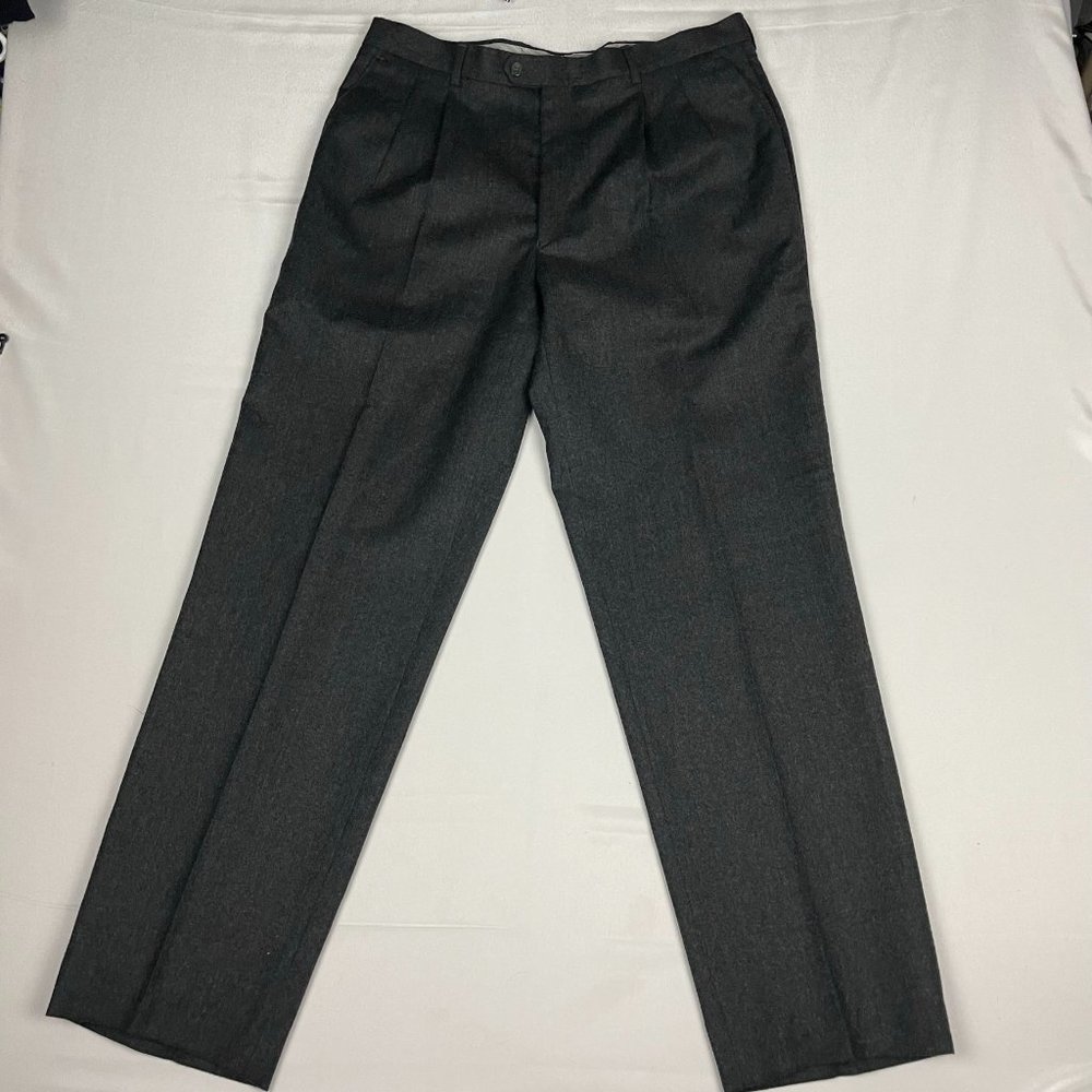 CHARLES JOURDAN Men's 100% Wool Pants Gray Pleated Made in Italy Size 36x32